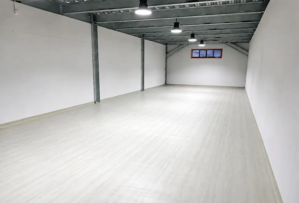 Storage unit buildings inside a six-storey PEB warehouse